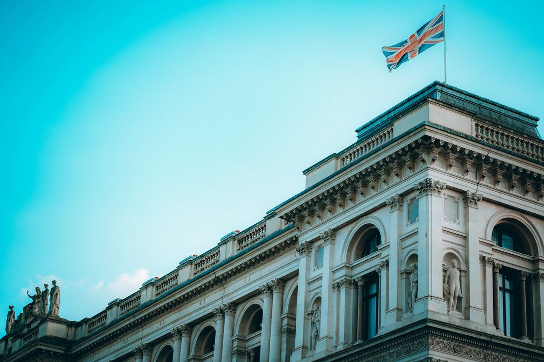 a building with a flag on top of it