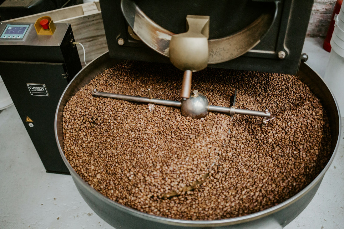 Coffee beans in a roaster machine