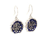 Dance of Stamens Medium Earring, Silver Hollow Bezel with Mobile Semiprecious Stones Lapis Lazouli