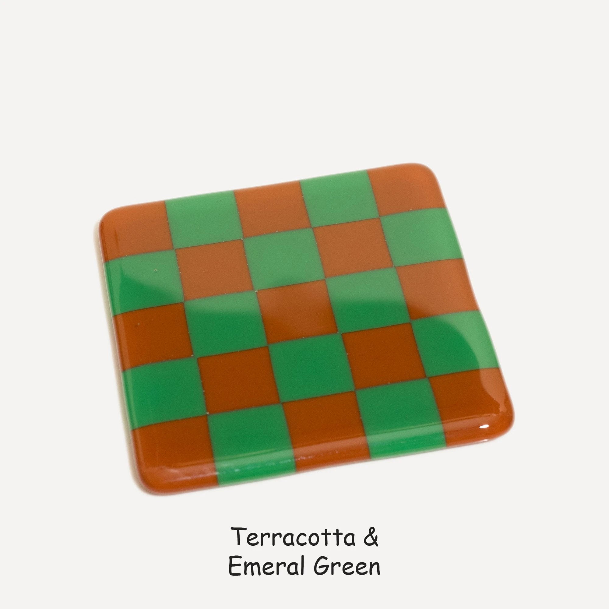 Fused Glass Coaster - Handcrafted Chequered Design from Cornwall by David Perry Glass & Ceramics (10cm-chequered-dual-colour-coaster-oceanside-collection)