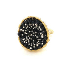Dance of Stamens Medium Ring, Gold Plate Hollow Bezel with Black Spinel