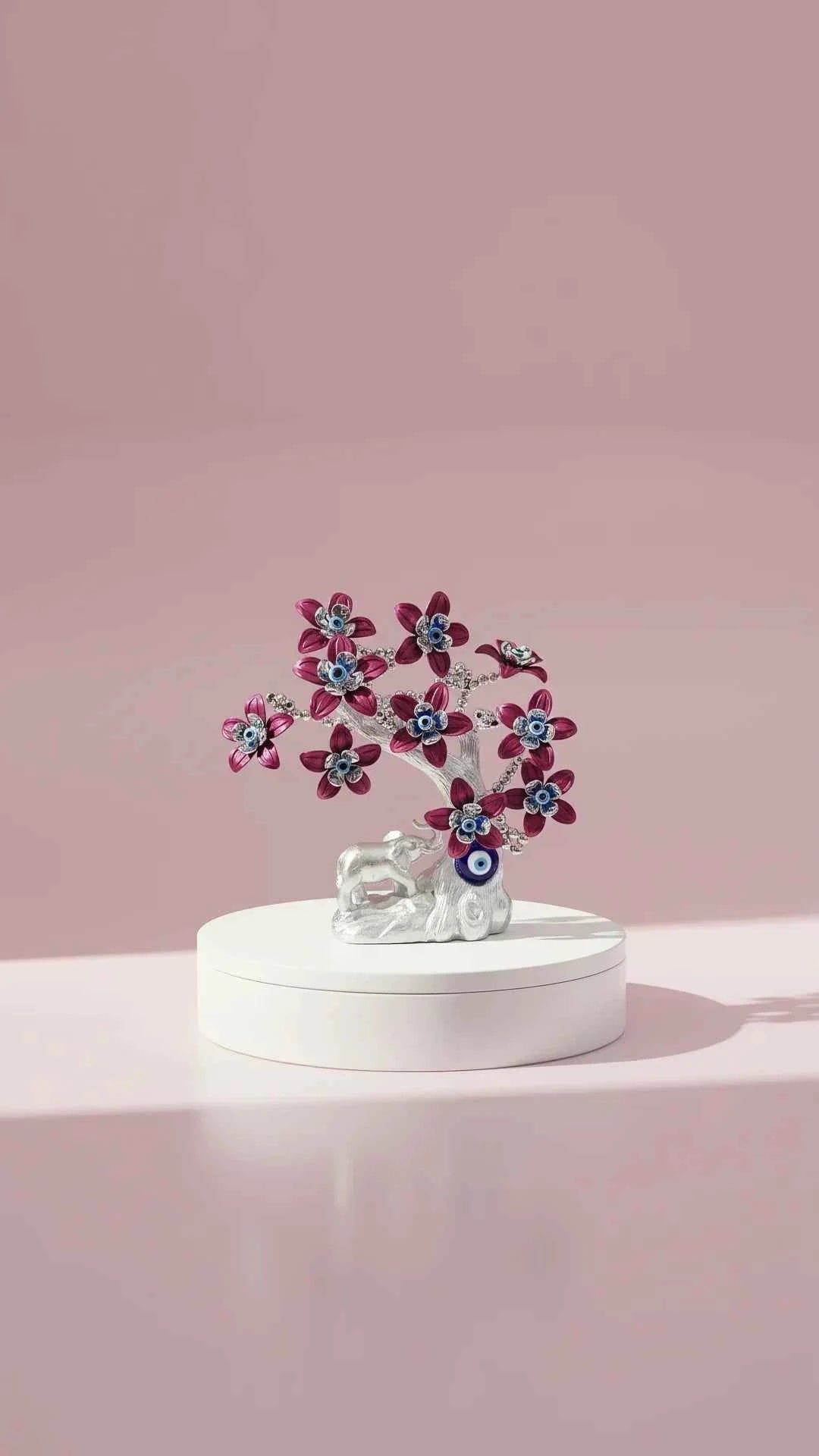 Silver Elephant Evil Eye Tree Gift Boxed
