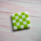 Fused Glass Coaster - Handmade Chequered Design in Cornwall by David Perry Glass & Ceramics (10cm-chequered-white-colour-coaster-bullseye-collection)