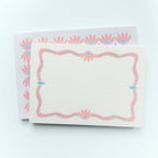 Set of 12 Note Cards And Envelopes - Stamped in Pink