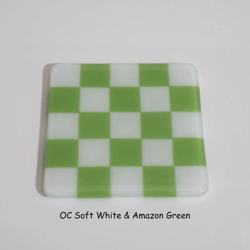 Glass Coasters – Handmade Chequered Design from Cornwall by David Perry Glass & Ceramics (10cm-chequered-soft-white-colour-coaster-oceanside-collection)