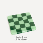 Fused Glass Coaster - Handcrafted Chequered Design from Cornwall by David Perry Glass & Ceramics (10cm-chequered-dual-colour-coaster-oceanside-collection)
