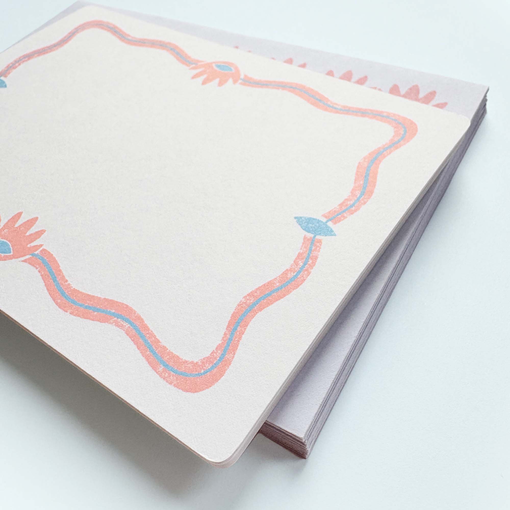 Set of 12 Note Cards And Envelopes - Stamped in Pink