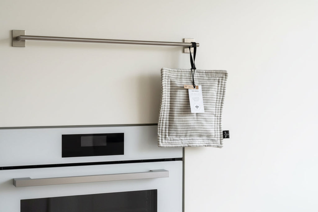 Linen Grey Striped Pot Holder