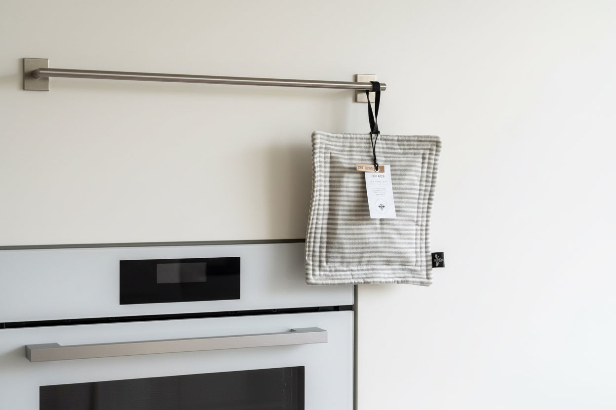 Linen Grey Striped Pot Holder