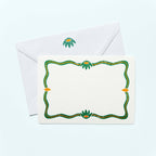 Set of 12 Note Cards And Envelopes - Stamped in Green