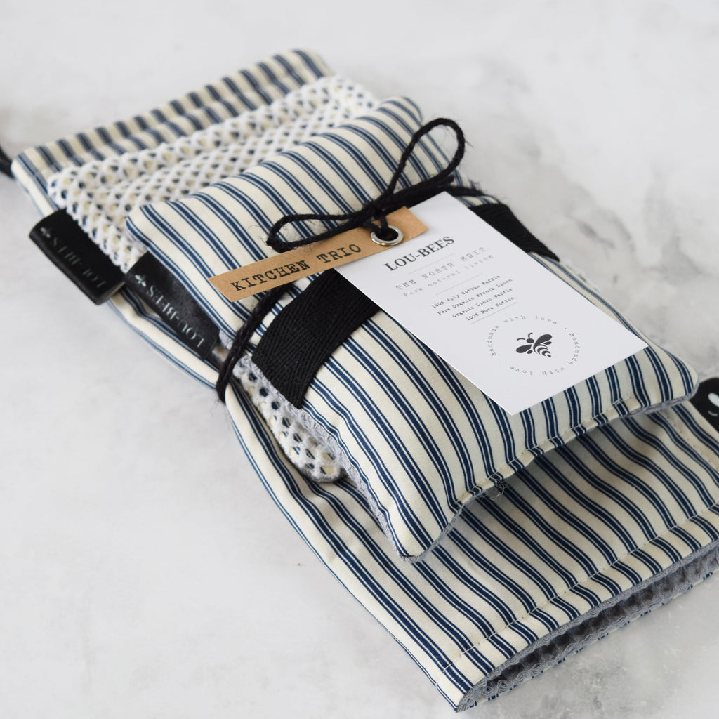 French Inspired Navy Stripe Kitchen Trio