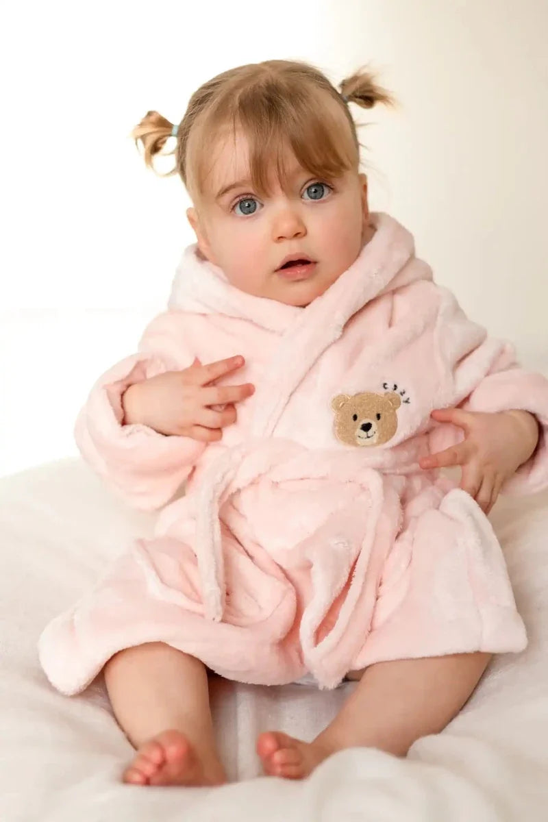 COZY Bear Hooded Dressing Gown Bear Ears - Pink