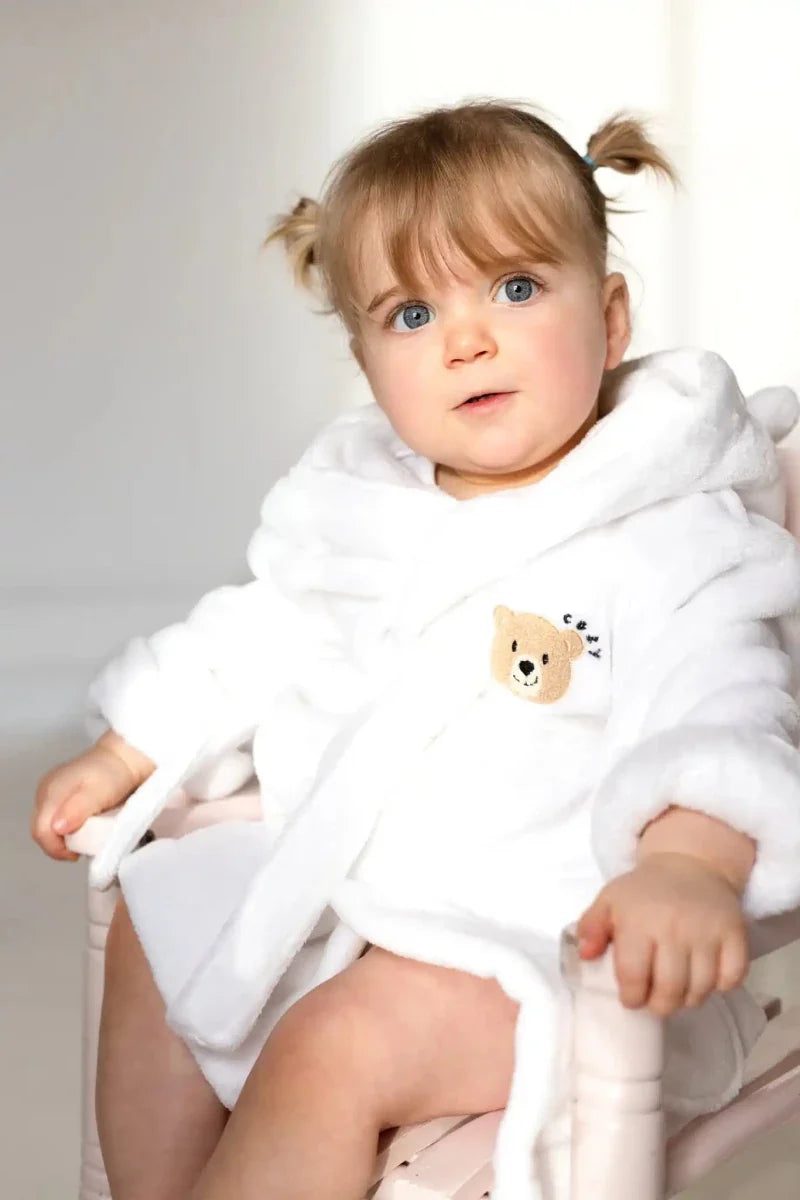 COZY Bear Hooded Dressing Gown Bear Ears - White