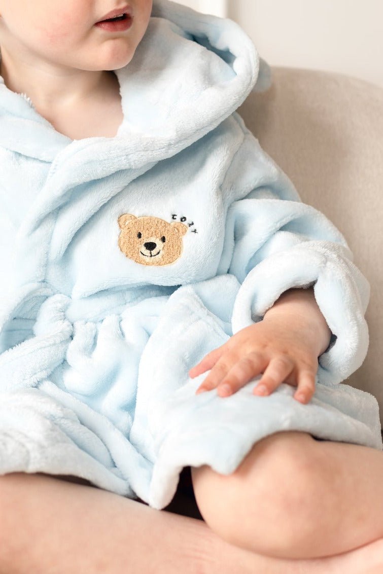 COZY Bear Hooded Dressing Gown Bear Ears - Blue