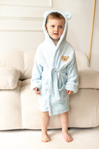 COZY Bear Hooded Dressing Gown Bear Ears - Blue
