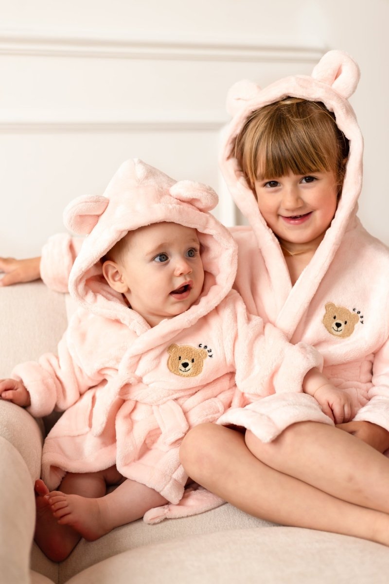 COZY Bear Hooded Dressing Gown Bear Ears - Pink