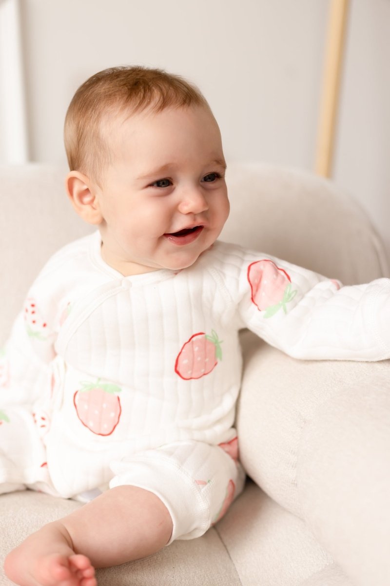 The Strawberry Boucle Wrap Baby Grow Romper