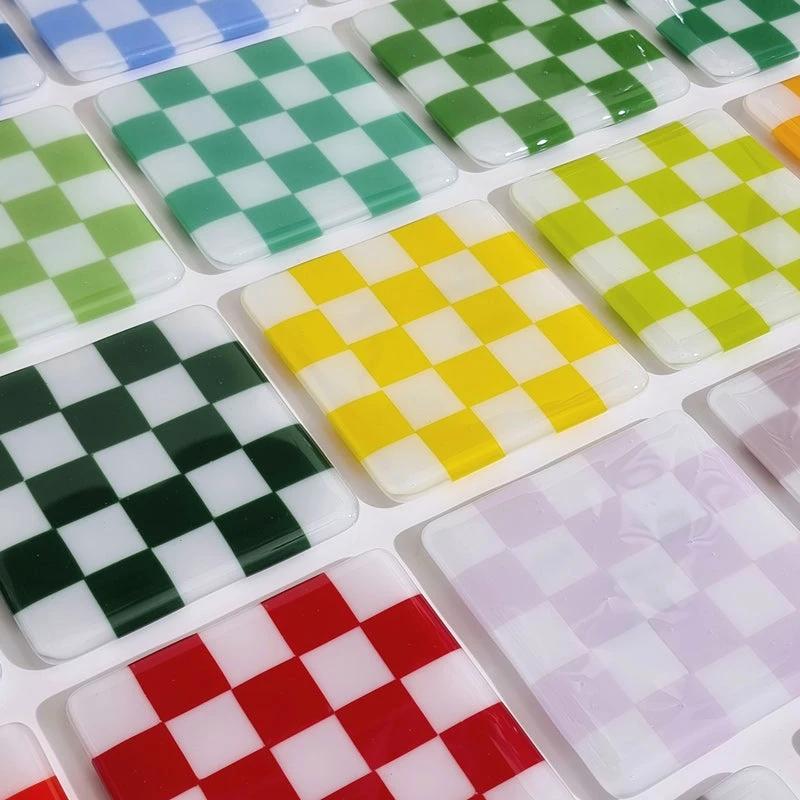 Glass Coasters – Handmade Chequered Design from Cornwall by David Perry Glass & Ceramics (10cm-chequered-soft-white-colour-coaster-oceanside-collection)
