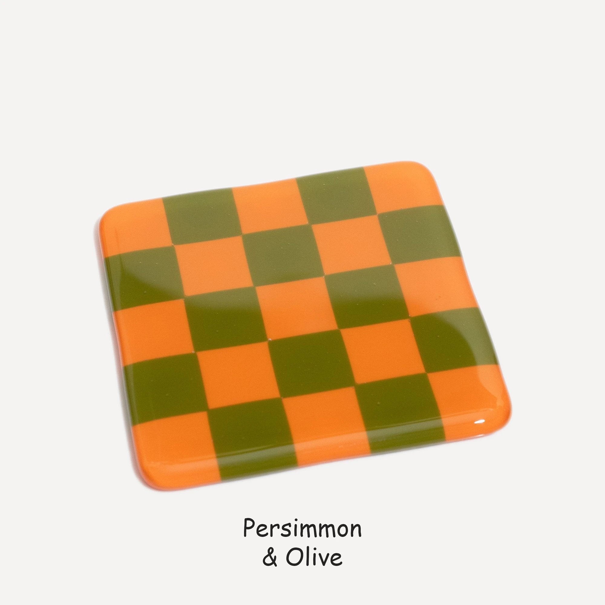Fused Glass Coaster - Handcrafted Chequered Design from Cornwall by David Perry Glass & Ceramics (10cm-chequered-dual-colour-coaster-oceanside-collection)