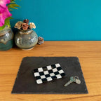 Handmade Glass Tray - Chequered Fused Glass Small Dish 12x7cm by David Perry Glass & Ceramics (12x7cm-chequered-white-colour-small-tray-bullseye-collection)