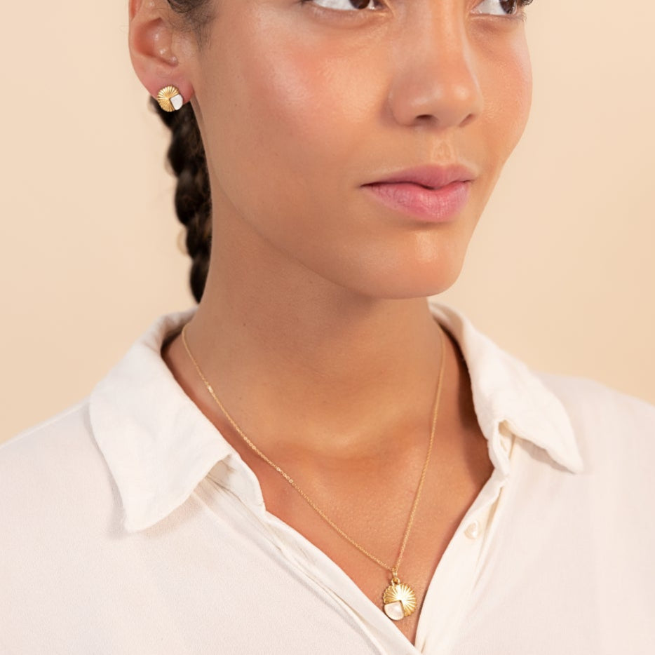 Gold Eclipse Deco Moonstone Necklace