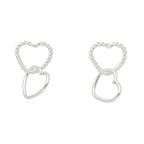 Textured Heart Chain Sterling Silver Stud Earrings
