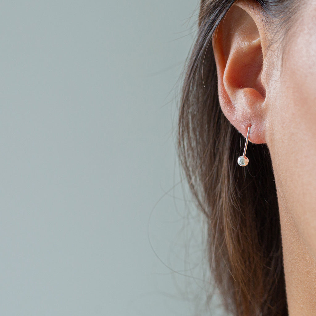 Geometric Ball Sterling Silver Stud Drop Earrings