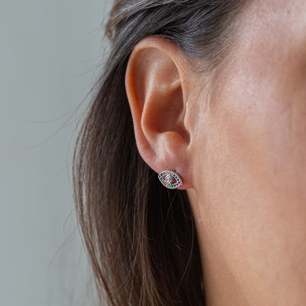 Not So Evil Eye Stirling Silver Rainbow Stud Earrings