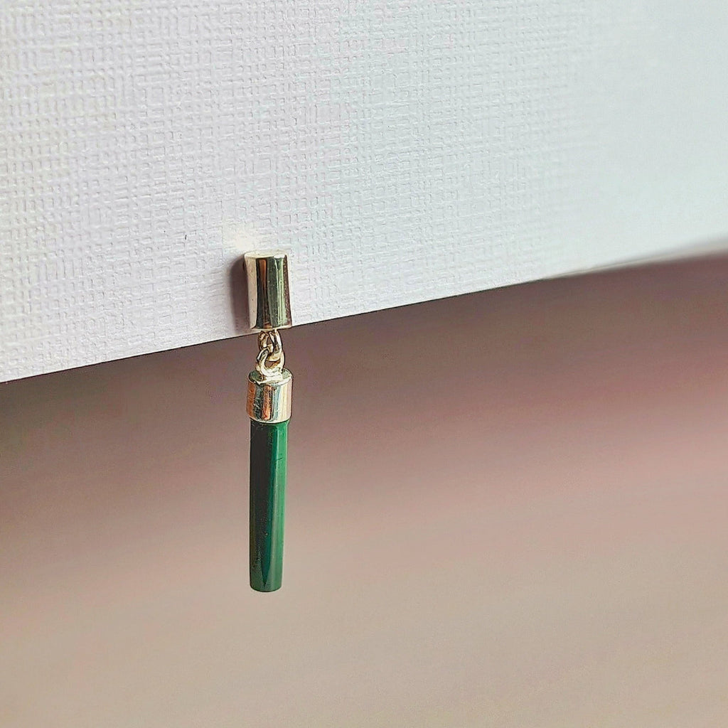 Malachite Green Drop Bar Sterling Silver Earrings