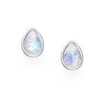 Rainbow Moonstone Droplet Sterling Silver Stud Earrings