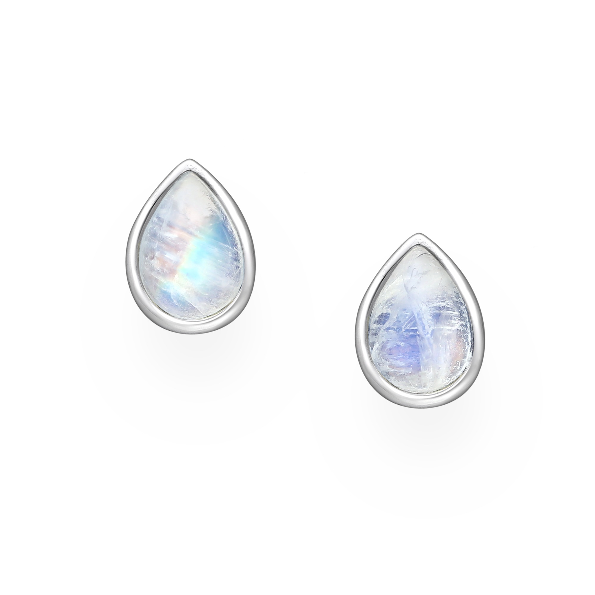 Rainbow Moonstone Droplet Sterling Silver Stud Earrings