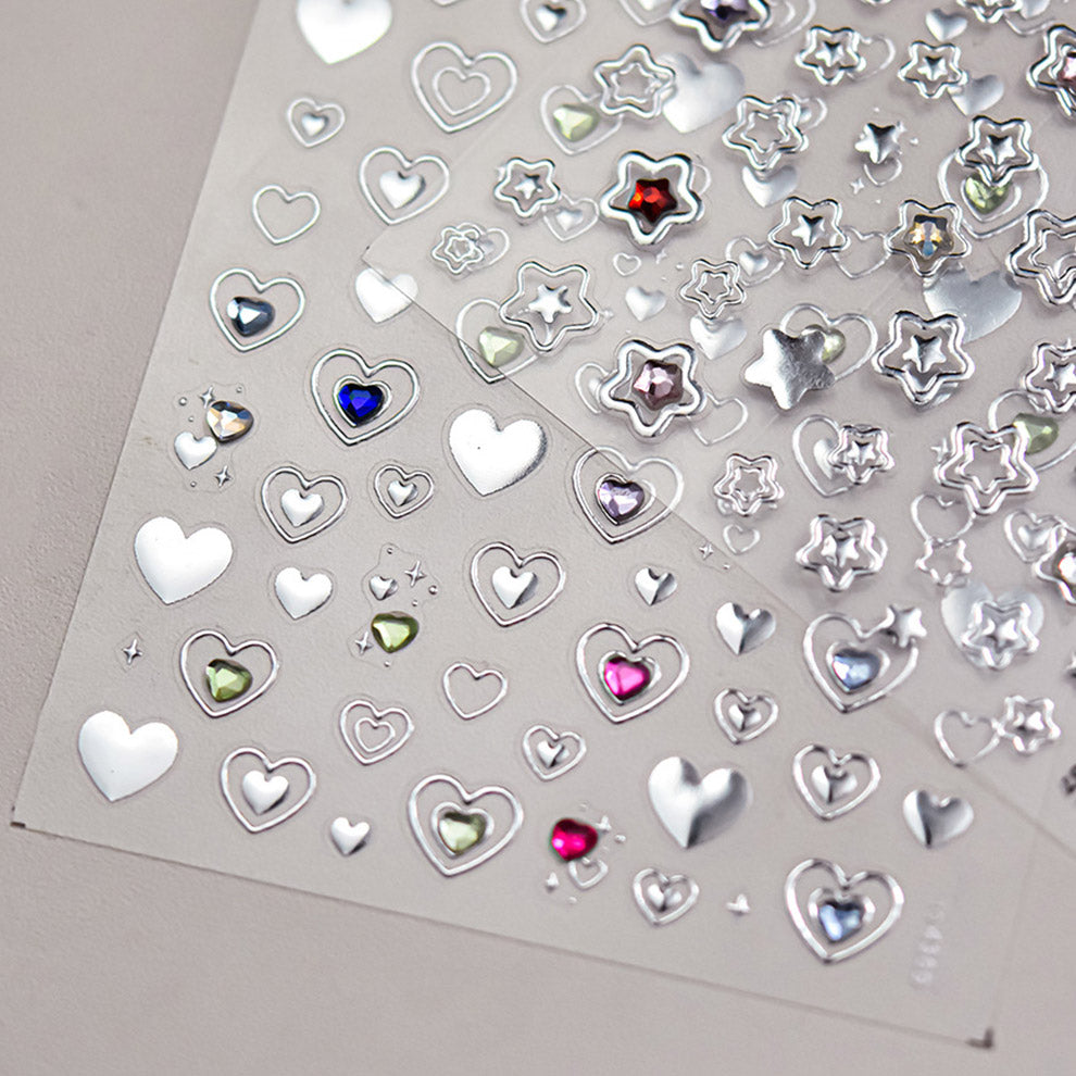 Hello Claws | Silver Star Heart 5D Nail Deco Sticker
