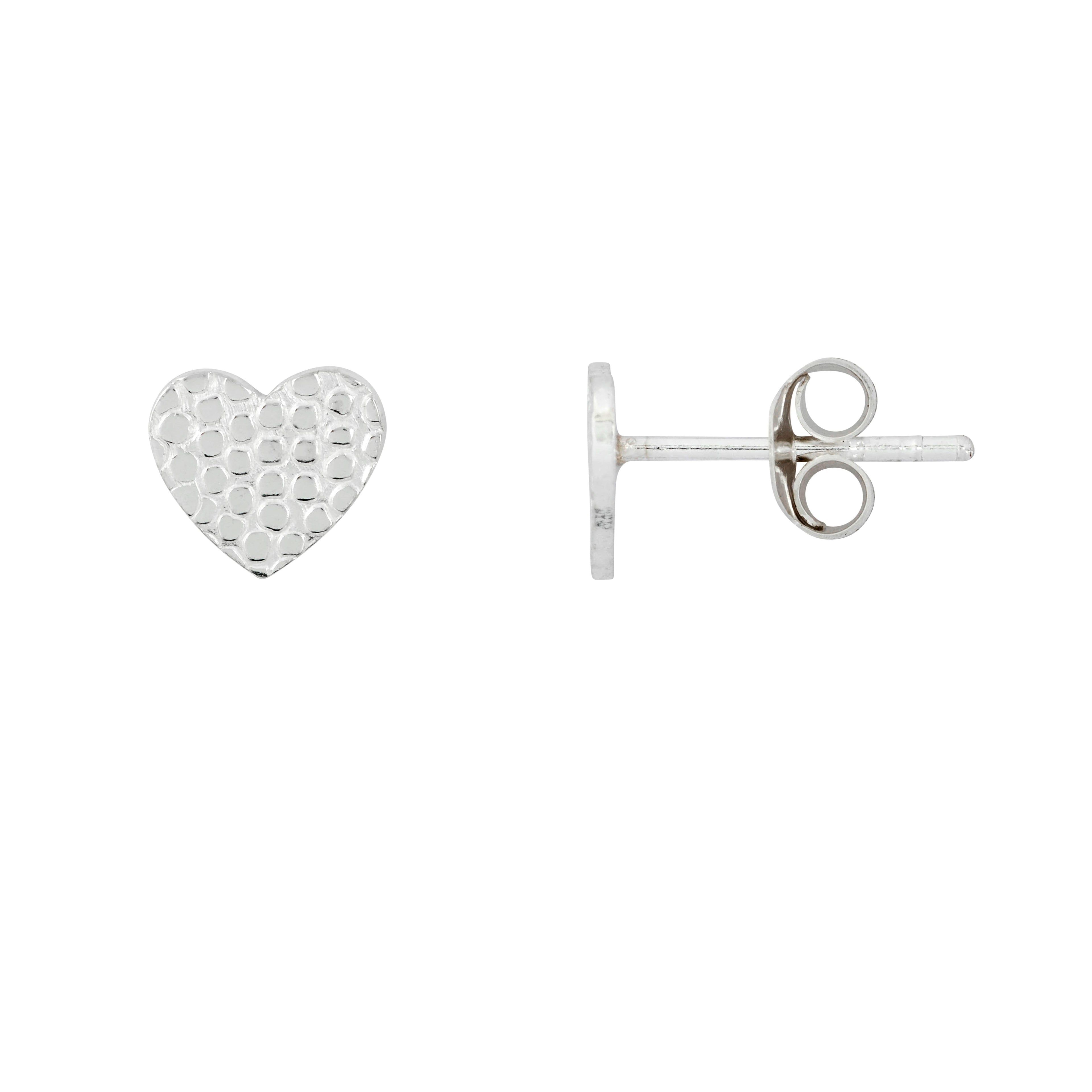 Textured Sterling Silver Heart Stud Earrings