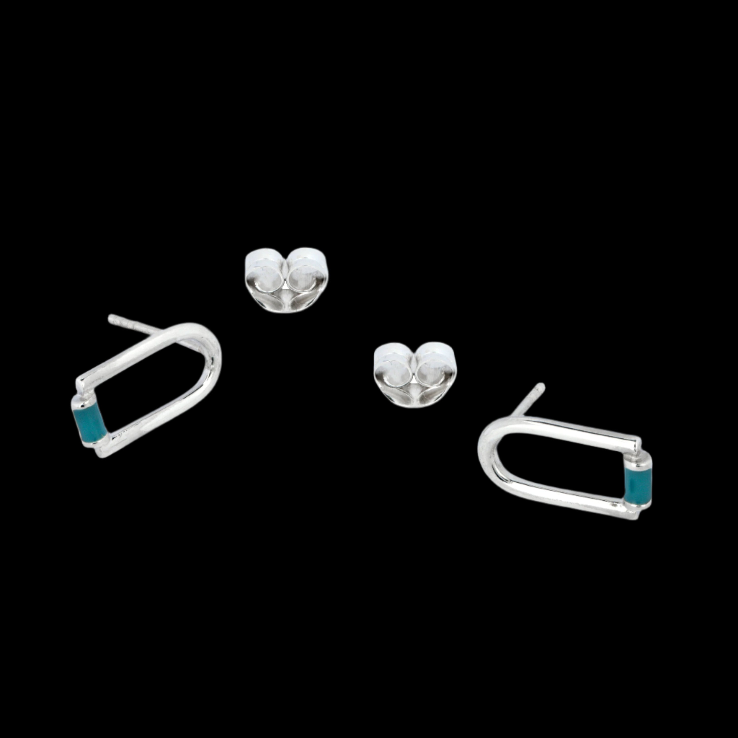 Contemporary Blue Enamel Sterling Silver Arch Stud Earrings