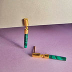 Malachite Drop Bar Gold Stud Earrings