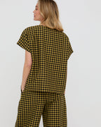 Wyn Mustard Check Print Top