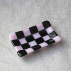 Handmade Glass Tray – Chequered Fused Glass Trinket Dish by David Perry Glass & Ceramics (12x7cm-chequered-dual-coloured-small-tray-bullseye-collection)