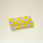 Handmade Glass Tray – Chequered Fused Glass Trinket Dish by David Perry Glass & Ceramics (12x7cm-chequered-dual-coloured-small-tray-bullseye-collection)