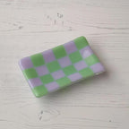 Handmade Glass Tray – Chequered Fused Glass Trinket Dish by David Perry Glass & Ceramics (12x7cm-chequered-dual-coloured-small-tray-bullseye-collection)