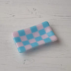 Handmade Glass Tray – Chequered Fused Glass Trinket Dish by David Perry Glass & Ceramics (12x7cm-chequered-dual-coloured-small-tray-bullseye-collection)