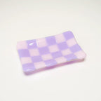 Handmade Glass Tray – Chequered Fused Glass Trinket Dish by David Perry Glass & Ceramics (12x7cm-chequered-dual-coloured-small-tray-bullseye-collection)