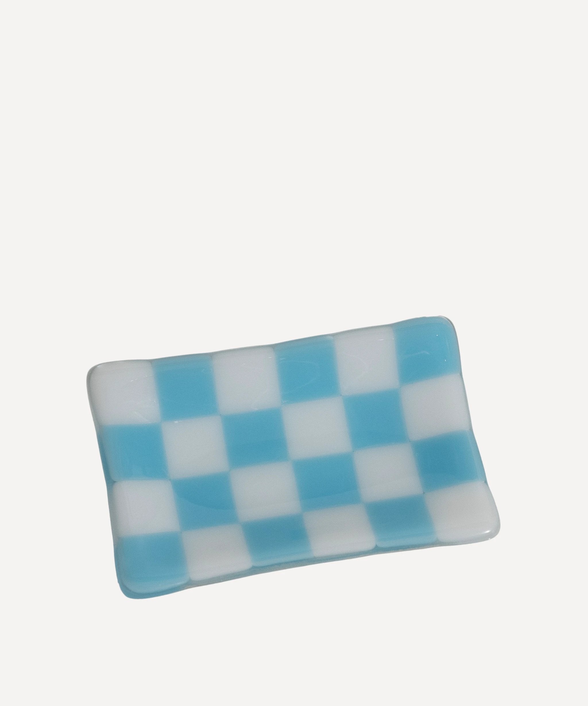 Handmade Glass Tray - Chequered Fused Glass Small Dish 12x7cm by David Perry Glass & Ceramics (12x7cm-chequered-white-colour-small-tray-bullseye-collection)