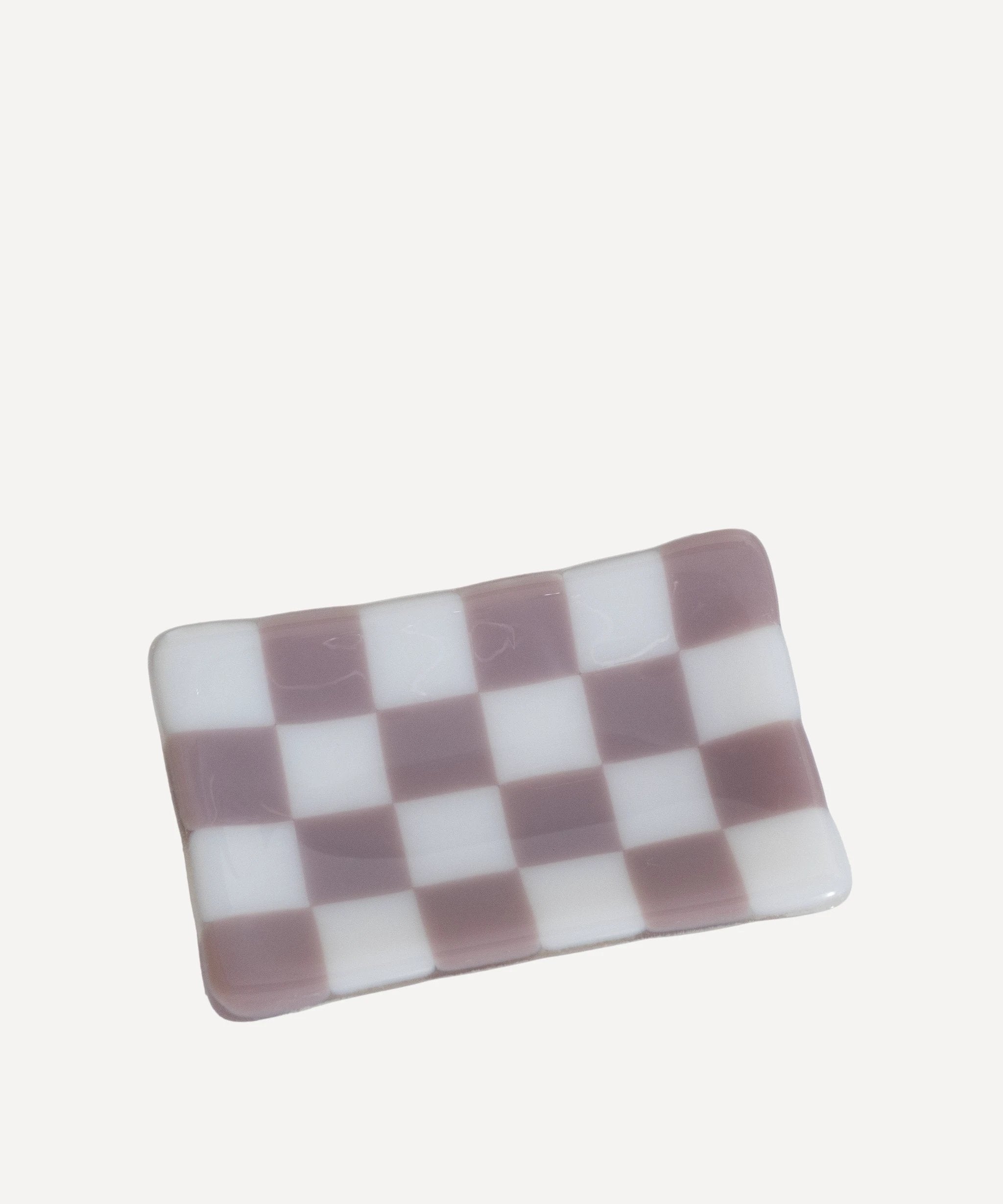 Handmade Glass Tray - Chequered Fused Glass Small Dish 12x7cm by David Perry Glass & Ceramics (12x7cm-chequered-white-colour-small-tray-bullseye-collection)