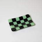 Handmade Glass Tray – Chequered Fused Glass Trinket Dish by David Perry Glass & Ceramics (12x7cm-chequered-dual-coloured-small-tray-bullseye-collection)