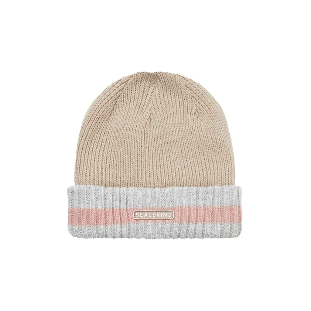 Mens & Ladies Waterproof Cold Weather Striped Roll Cuff Beanie Hat