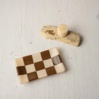 Glass Tray – Handmade Chequered Design for Keys & Jewellery by David Perry Glass & Ceramics (15x8cm-chequered-dual-coloured-medium-tray-bullseye-collection)
