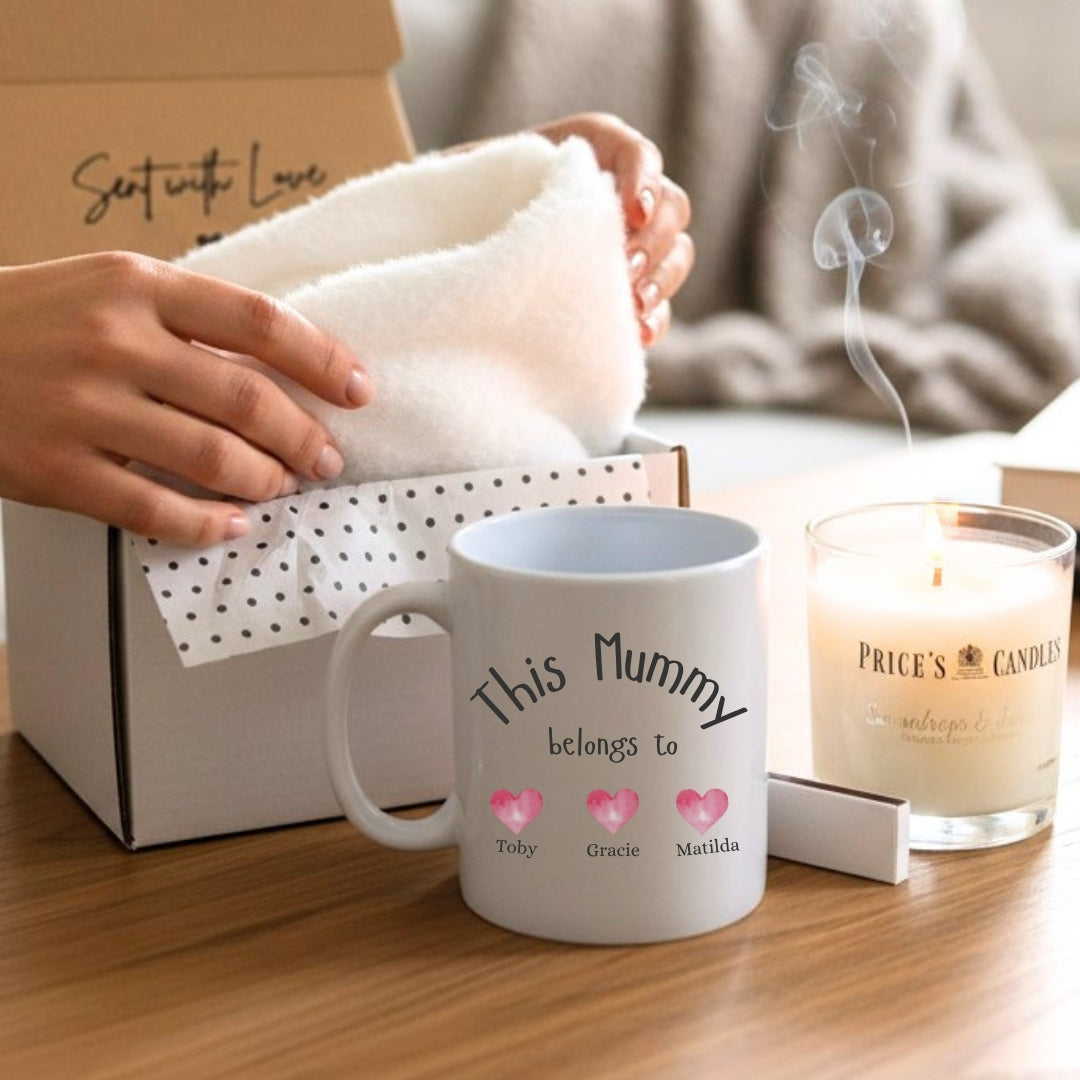 Personalised This Mum Belongs To Mug, Candle & Socks Gift Hamper | Birthday Gift