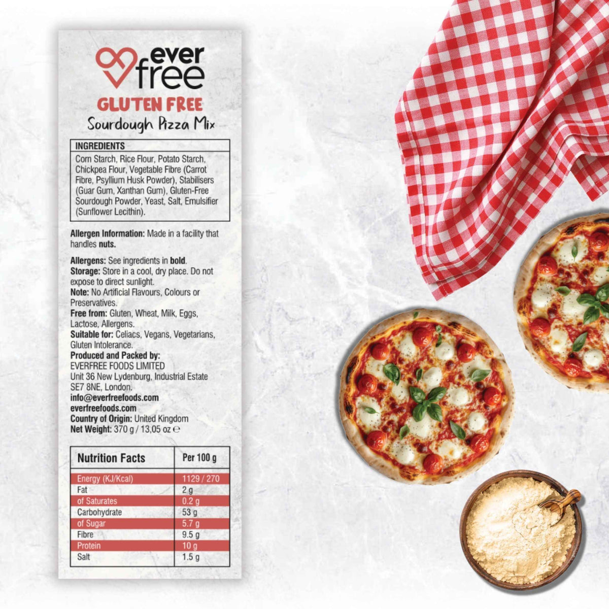 EverFree Gluten-Free Sourdough Pizza Mix - 370g | Pack of 3