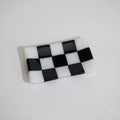 Handmade Glass Tray – Chequered Fused Glass Trinket Dish by David Perry Glass & Ceramics (15x8cm-chequered-white-colour-medium-tray-bullseye-collection)