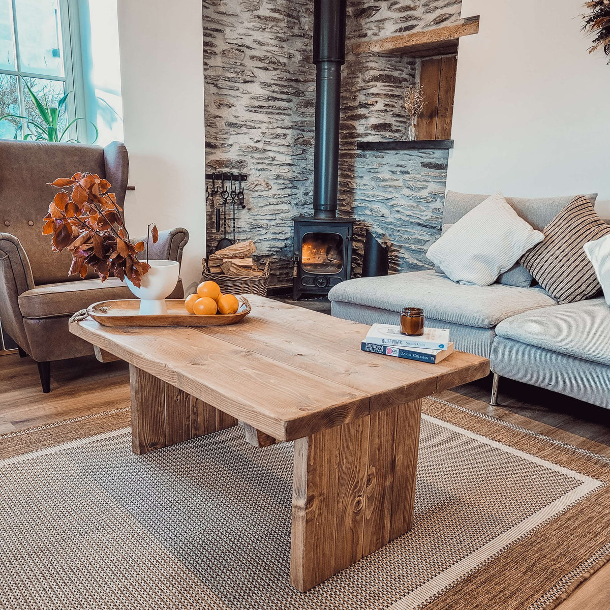 ORIAN Rustic Wooden Coffee Table With Square Legs